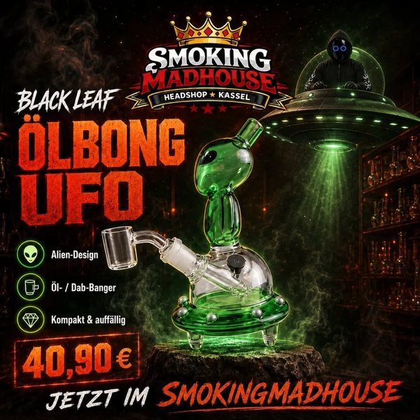 👽 LANDUNG IM SMOKINGMADHOUSE! 🚀💨

Die Black Leaf Ölbong „UFO“ ist jetzt bei uns am Start u