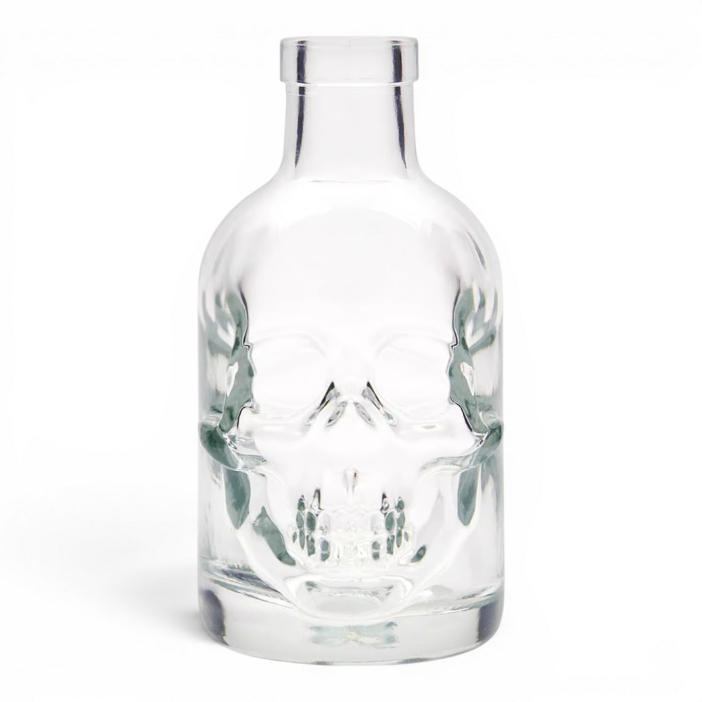 Glasflasche 'Skull', Mündung: Kork