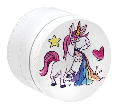 CNC Aluminium Mühle/Grinder, 4-teilig, ø 50mm, weiß "Puking Unicorn"