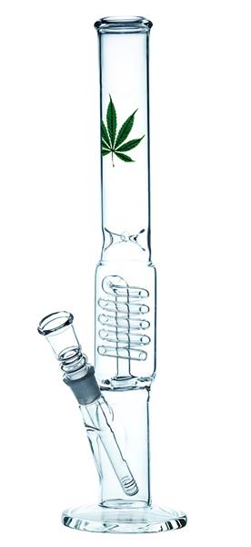 [21697] Glas Bong Zylinder Ice Perkolator "Leaf Design", 40cm, ø 50mm