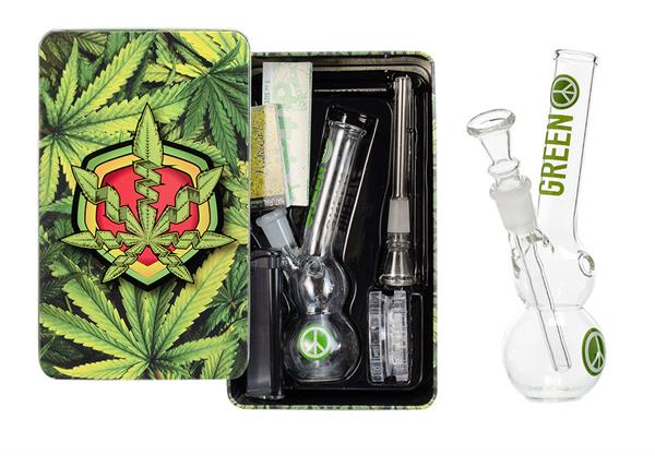 [20083] Amsterdam Greenline Glas-Bong Geschenkset, 8tlg.