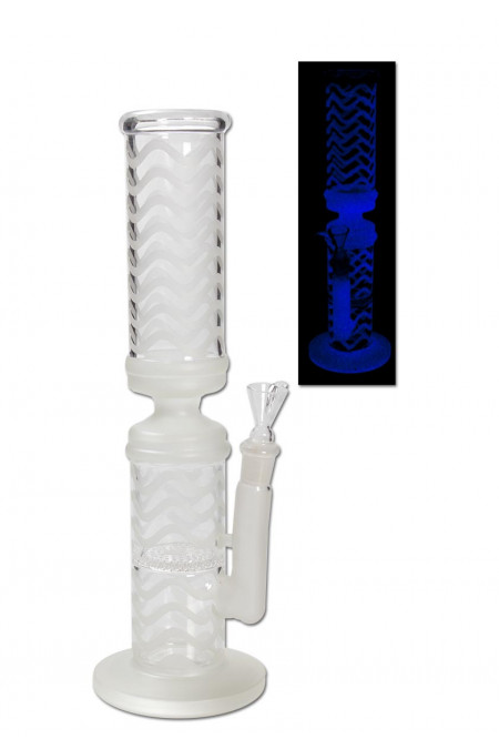 [21798] Glow in Dark Glasbong Ice mit Honeycomb blau