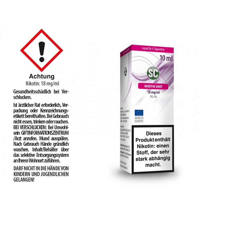 SC Base 10ml Shot, 18mg/ml Nikotin, 50% PG / 50 %VG