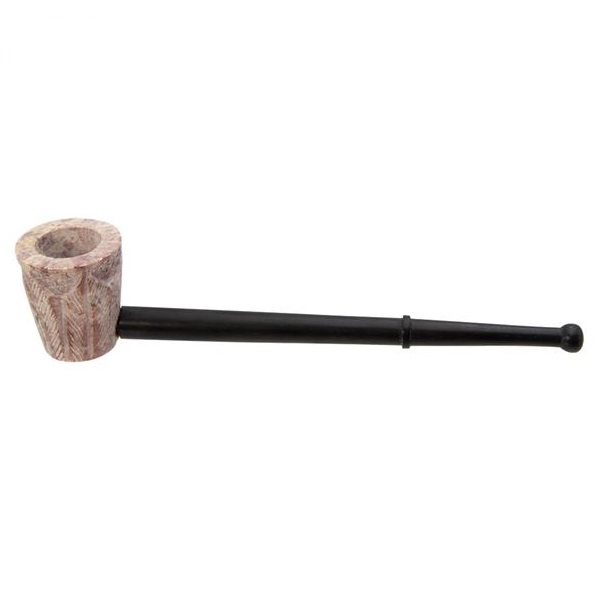 Holz/Speckstein Pfeife "Stone Head Carved Leaf"
