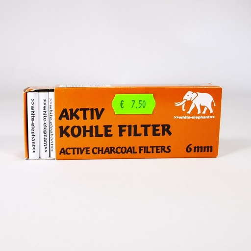White Elephant Pfeifenfilter Aktivkohle SLIM 6mm, 45 Stück